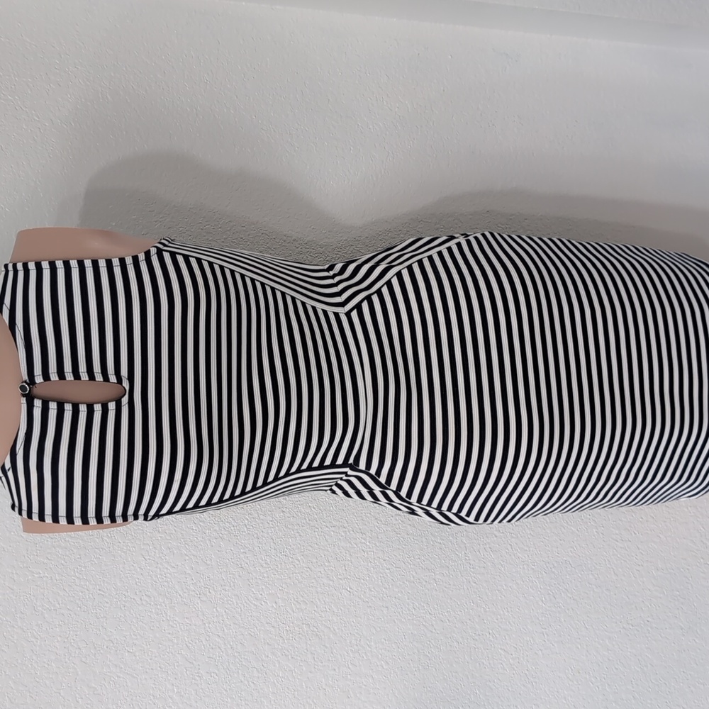 Monteau Black & White Striped Sleeveless Midi Bodycon Dress Size S